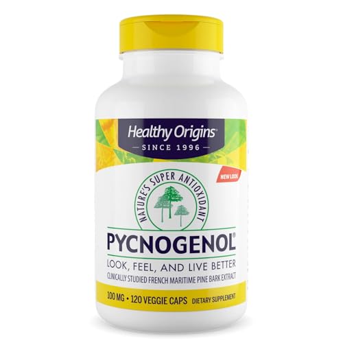 Healthy Origins Pycnogenol 100 mg, 120 Veggie Capsules - 100% Clinically Studied French Maritime Pine Bark Extract - Supports Healthy Heart, Joint Health & Skin Elasticity - 4 Month Supply