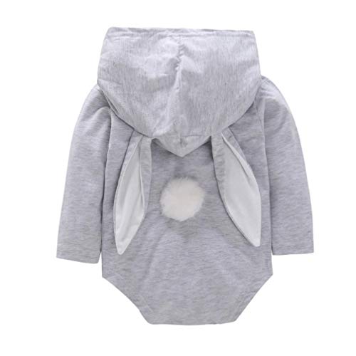 Toddler Infant Baby Girls Boys Hooded Romper Outerwear 3D Rabbit Ear Tail Bodysuit Pocket Fall Winter Outfits (Gray, 18-24 Months)