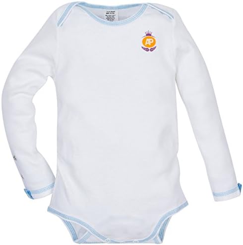 White with Blue Stitch Organic Adjustable Size Bodysuit Long-Sleeve 12-18 Month