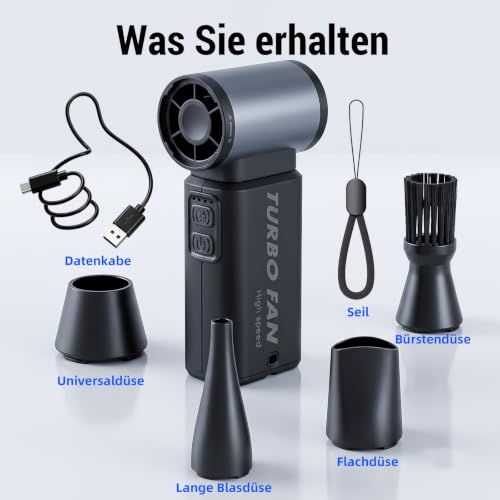 Compressed Air Duster, 110,000 RPM Super Power Electric Air Duster for PC Keyboard, 5 Speed Turbo Fan, Rechargeable Dust Fan for Electronics, Keyboard, Home and Outdoor Cleaning, Black