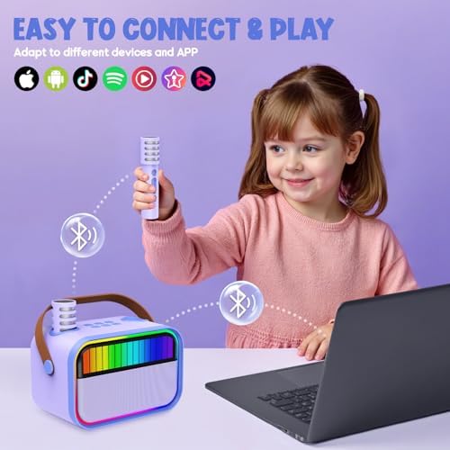 Karaoke para Niños y Adultos, Juguetes para Niñas de 3 a 12 Años, Regalos de Cumpleaños, Altavoz Bluetooth Portátil con 2 Micrófonos, Regalos para Niñas, Fiestas Infantiles, Navidad (Morado)
