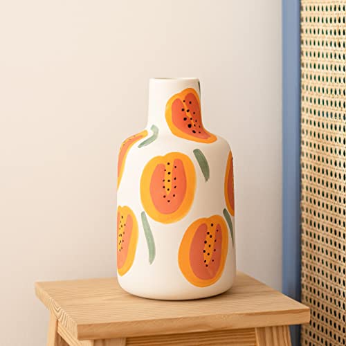 Vaso Papaya | Ceramica di qualità, dipinto a mano, per piante, fiori o pampe secche | vaso dal design allegro per il soggiorno, la cucina.