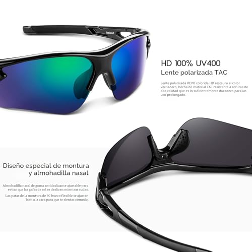 BEACOOL Gafas Ciclismo Hombre Mujer Gafas de Sol Deportivas Polarizadas Protección UV con Monturas Ligeras para Ciclismo Carrera Surf Golf Conduciendo