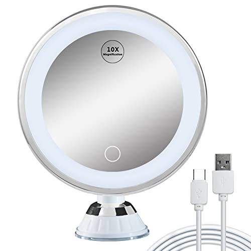 USB 10X Magnifying LED Lighted Makeup Mirror Vanity Mirror with Lights with Powerful Suction Cup