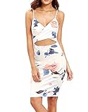 Floerns Women's Floral Bodycon Sleeveless Spaghetti Strap Sexy Club Pencil Dress White M