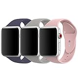 AdMaster Compatible for Apple Watch Band 42mm, Soft Silicone Sport Strap for iWatch Apple Watch Series 1/ Series 2/ Series 3, M/L Size (Midnight Blue/Pebble/Pink Sand)