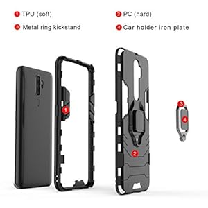 HAOYE Cover per Oppo A5 2020 + 2 Vetro Temperato, Armor Custodia con 360 Gradi Girevole Anello e Supporto Magnetico Auto… - immagine 3