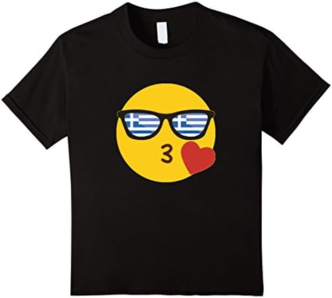Kids Emoji Greece T-Shirt Greek Flag Sunglasses Funny Tee 12 Black