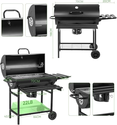 Asador de Carbon Portatil,Asadores Parrilla de Carne Carbon con Mesa Frontal Lateral para Especia Alimento Accesorios para Asador,Empotrable Parrilla para Asar 2 Capas,Gran Espacio para Cocinar Patio