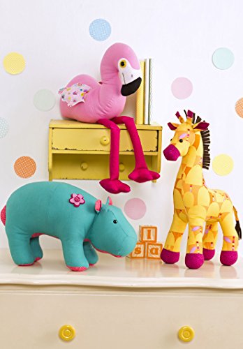 SIMPLICITY 1082 Stuffed Hippo, Giraffe & Flamingo Sewing Template, Size OS (One Size)