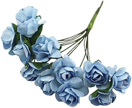 BUYEONLINE 144 X Artificial Paper Rose Flower Wedding Craft Decor Light Blue