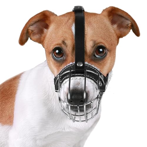 BronzeDog Wire Basket Dog Muzzle Jack Russell Terrier Metal Leather Adjustable Puppy Small (XXS)