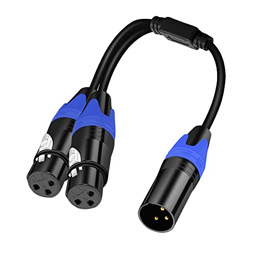 1 Male to 2 Female XLR Y Splitter Micrphone Cable 1.5ft, 3pin XLR