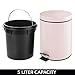 mDesign Small Modern 1.3 Gallon Round Metal Lidded Step Trash Can, Compact Garbage Bin with Removable Liner Bucket and Handle for Bathroom, Kitchen, Craft Room, Office, Garage - Light Pink
