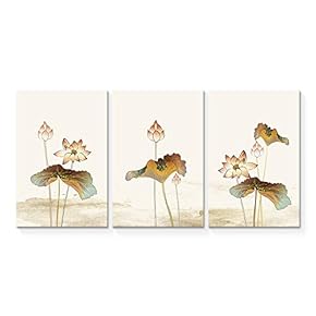 Wall26-3 Panel Canvas Wall Art- Simple and Elegant Lotus -Giclee Painting Wall Bedroom Living Room Home Decoration - 16"x24" x 3 Panels