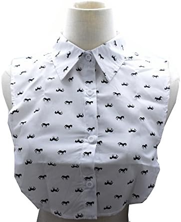 Horse Animal Print Cotton Fake Collar Shirt Collar Dickey Blouse Half Shirts for Women Ladies Girls Adults (White)