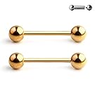 Ruifan 316L Stainless Steel Internally Threaded Tongue Nipple Shield Barbell Ring Bar Body Piercing Retainer 14G 16mm 2PCS - Rose Gold