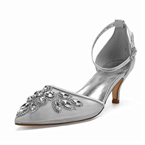 Handläufe Women’s Mid High Heels Wedding Shoes Ladies Satin Wedding Bridal Bridesmaid Shoes Pointy Toe Bridal Wedding Evening Party Shoes