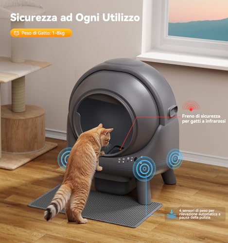 FEELNEEDY Self-Cleaning Cat Litter Tray for Cats, Anti-Trap/Triple Anti-Odor/Safety/APP Control/Easy to Clean and Assemble, Large 65L Ldeale for Multi Cats