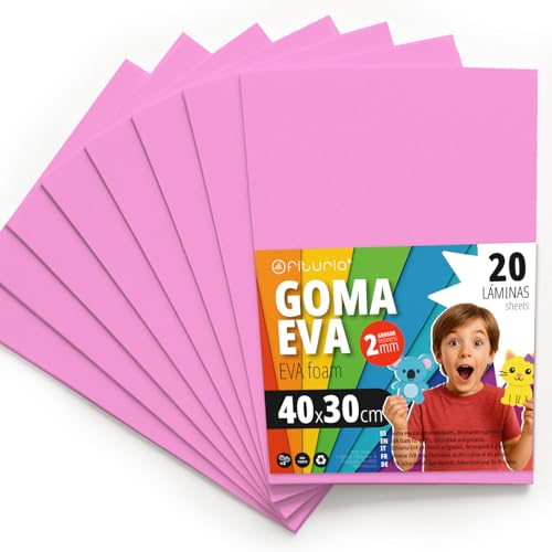 OFITURIA Eva Rubber for School and Creative Crafts, Coloured Foam Sheets for DIY Projects, Art, Childrens Decoration, Scrapbooking, Craft Designs 40 x 30 cm (Pink, 20 Pcs)