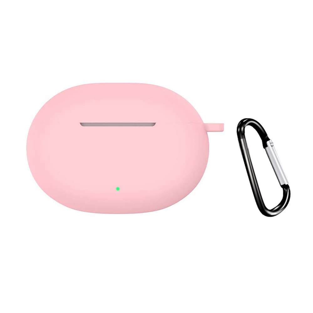 QINOUK Case for Beats Studio Buds+, [Shockproof] Soft Silicone Full-Body Protection Case with D Shape Clip, Compatible with Beats Studio Buds+ [Anti-fingerprint]-Pink