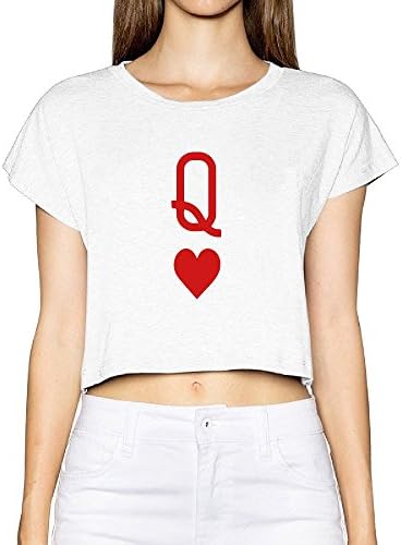 Women's Queen Of Hearts Playing Card Logo Wonderland Cotton Crop Top Tshirt