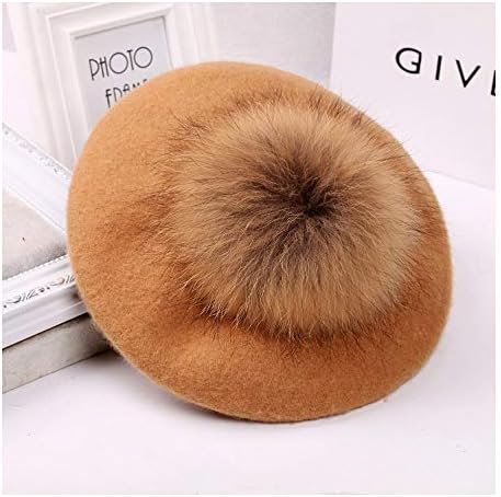 HAOLIEQUAN Women'S Solid Color Beret Retro Hats Painter Caps Fashion Lady Winter Warm Pompom Beanie Ladies