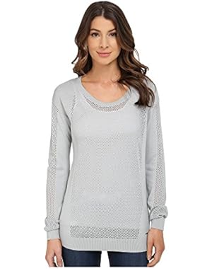 Jeans Womens Mesh Cut-Out Crewneck Sweater Medium M Silver Grey