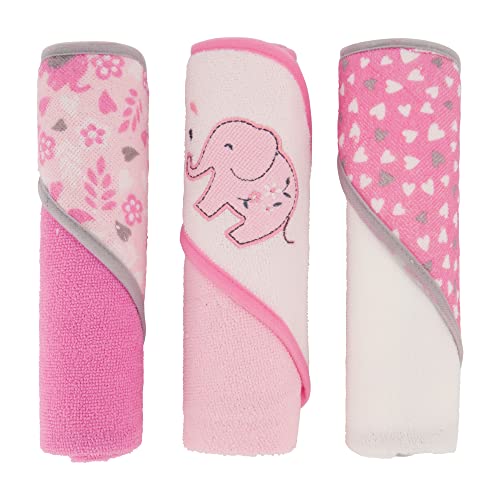 Cudlie Buttons & Stitches Baby Girl 3 Pack Rolled/Carded Hooded Towels in Bloom…
