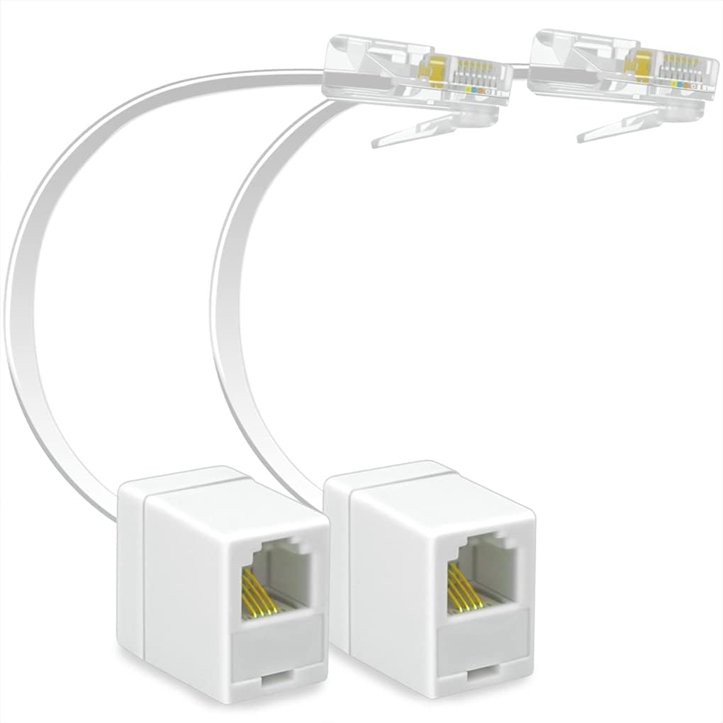 NECABLES (2 Pack) RJ45 to RJ11 Adapter Converter Cable RJ45 8P8C Male to RJ11 6P4C Female Straight-Through White