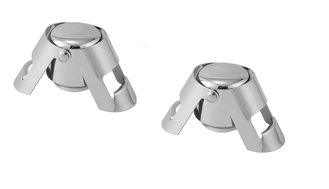 Pack of 2 Stainless Steel Champagne Bottle Stoppers, Stainless Steel Silicone Champagne Bottle Stopper, Leakproof, Reusable, Champagne Bottle Stopper, Vacuum Seal, Silver Champagne Stopper