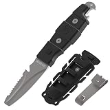 Gear Aid Akua Blunt Tip Rescue Knife with Serrated Blade and Sheath, Black, 3" blade