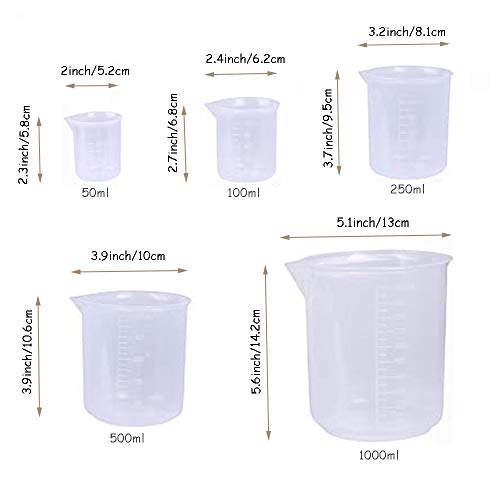 10 Pack Plastic Graduated Cylinkers Beakers Set,Clear Measuring Cylinker 5 Sizes-10ml,25ml,50ml,100ml,250ml and Measuring Beaker 5 Sizes-50ml,100ml,250ml,500ml,1000ml for Lab
