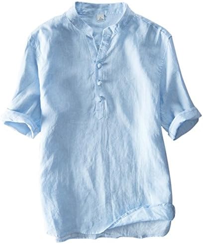 utcoco Men's Vintage Round Collar Chinese Style Henley Shirts Short Sleeve Tops