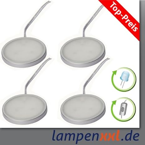 LED 4er Set Unterbauleuchte Möbelanbauleuchte, extra flach, Weisse LED