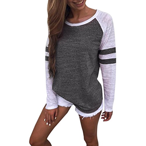 KESEE Clearance Womens Clothingâ˜€ Fashion Ladies Long Sleeve Splice Color Blouse Patchwork Tops (XXL, Dark Gray)
