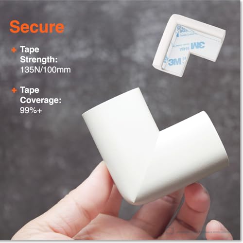 Roving Cove HeftyFit Corner Protector for Baby (4 Large Corners), Heavy-Duty Soft Rubber Foam Furniture Corner Bumper Guards, 3M Adhesive Pre-Taped, Oyster White (Off White)
