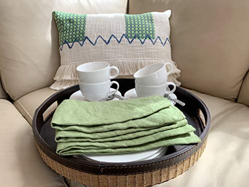 Eight Owls Linen Napkins –100% French Flax – Stonewashed Pure Linen Cloth Napkins - Size 18 Inch x 18 Inch – Set of 4 (Pepper Green)