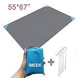 IMEEK Pocket Blanket, Beach Blanket Outdoor Sand Proof Waterproof Picnic Blanket with 4 Stakes and Carry Pouch (Gray, 55 X 67