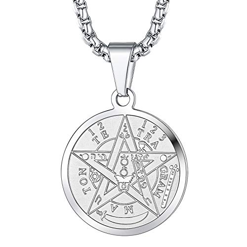 FaithHeart - Collar con pentagrama de tetragrammaton, joyería de Wicca con protección de pentagrama de acero inoxidable para hombres y mujeres, se puede personalizar