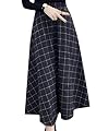 Coolred-Women Woolen Plaid Mid Long Fall Winter Highwaist Vintage Skirt