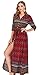 R.Vivimos Women's Summer Boho Button Up V Neck Floral Print Roll Up Causal Split Beach Midi Dresses (Medium, Red)