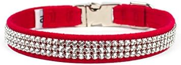 "Perfect Fit" Ultrasuede Gilmore Quick-Release Buckle Collar w/ Swarovski Crystals for Dogs by Susan Lanci Designs (9 inch, Red)