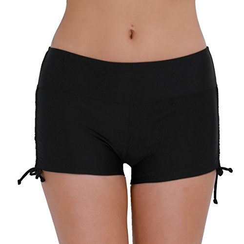 CHICTRY Women's Solid Color Swim Board Shorts Tie Side Tankini Bottom Swimsuits