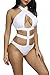 Viottiset Women's Bandage Criss Cross One Piece Monokini Swimsuit 1White M
