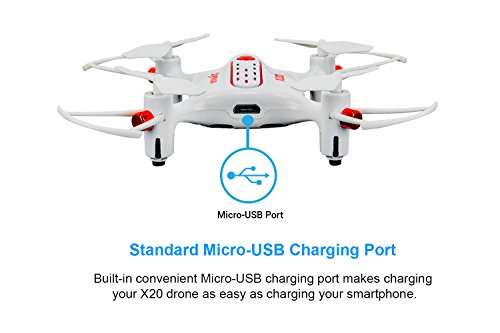 Tenergy Syma X20 Mini Headless Quadcopter RC Drone with Stunt Altitude Holding for Beginner (White)