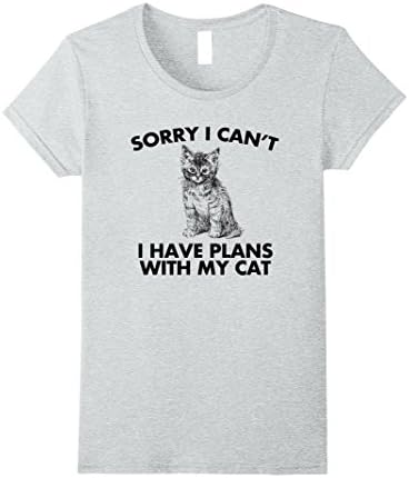 Womens Sorry I can't I Have Plans With My Cat Mens Ladies T-Shirt Large Heather Grey
