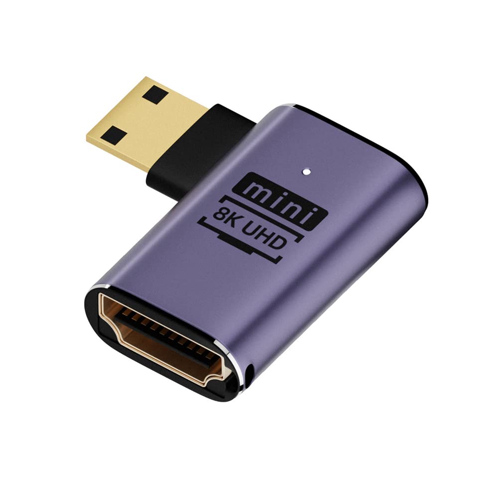 cablecc Left Angled Mini HDMI Male to HDMI 2.1 Female UHD Extension Gold Converter Adapter Support 8K 60hz HDTV