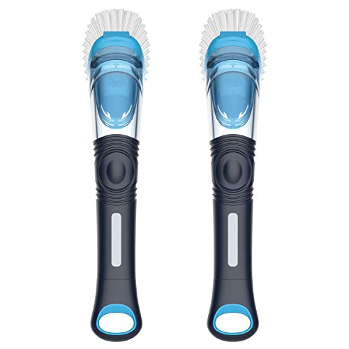 MR.SIGA Soap Dispensing Dish Brush, Kitchen Brush for Pot Pan Sink Cleaning, Pack of 2, Navy/Blue