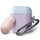 elago AirPods Duo Hang Case [Body:Lavender/TOP:Pastel Blue, Lovely Pink] - Compatible with Apple AirPods 1 & 2, Front LED Not Visible, Supports Wireless Charging, Added Carabiner, for AirPods 1 & 2